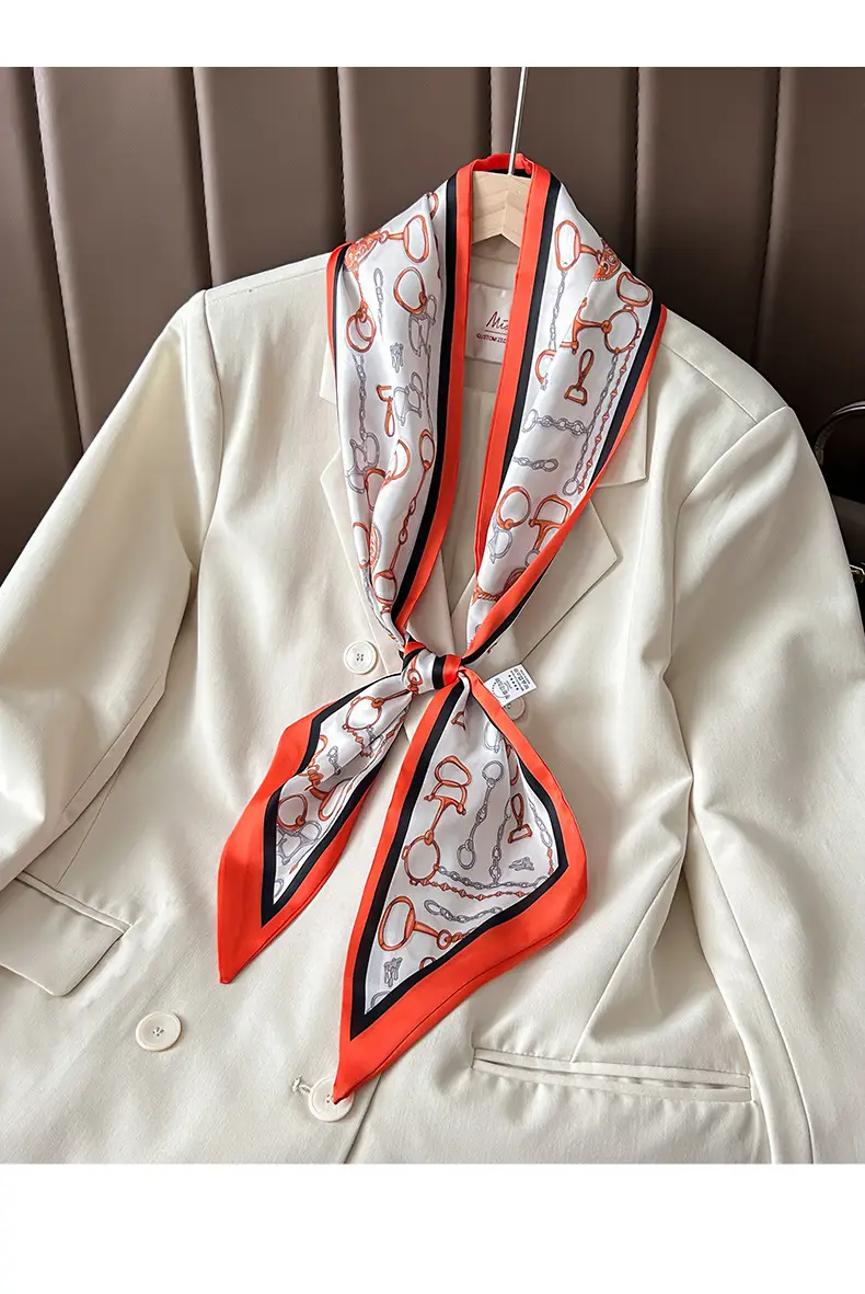 Women's Silk Scarf with Orange Border & Hairband — feature 12