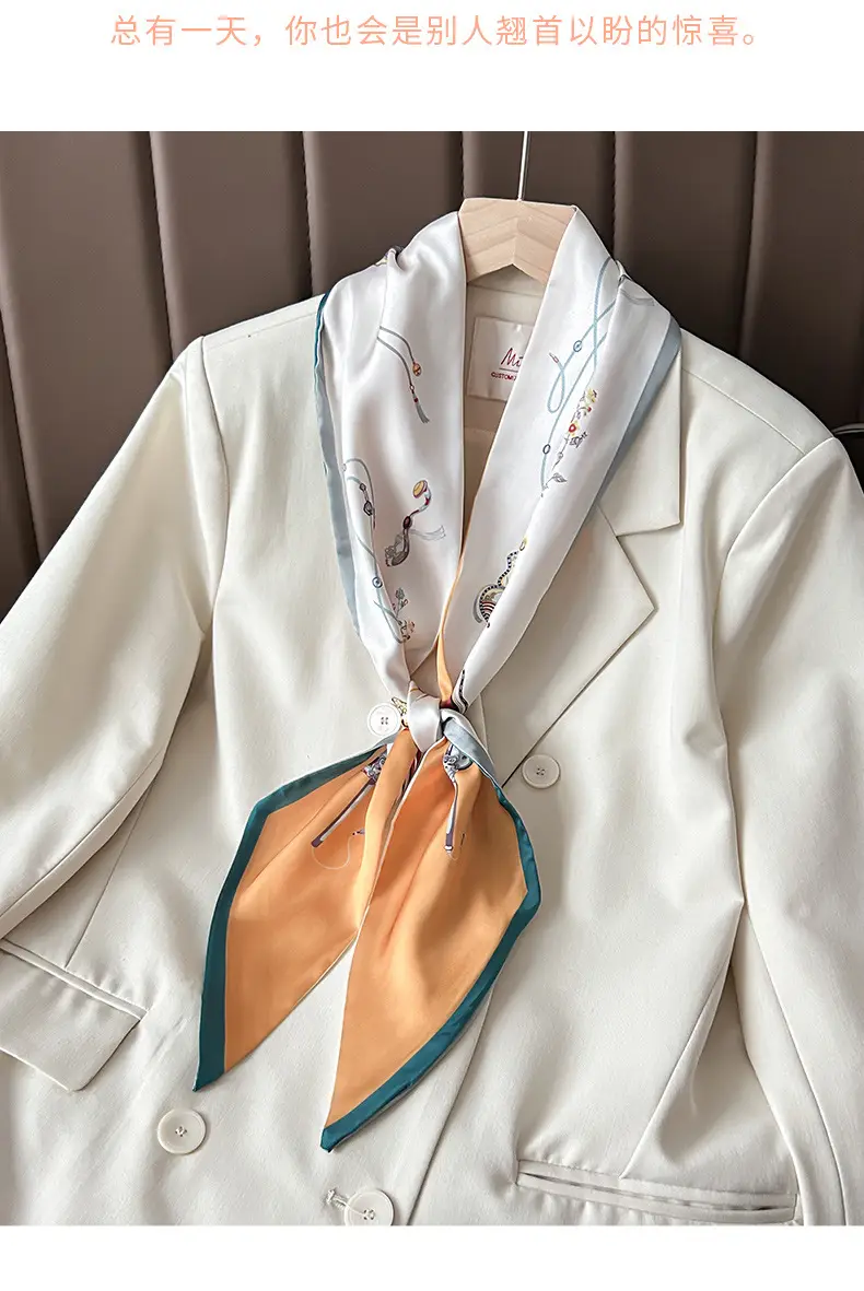Women's Silk Scarf with Orange Border & Hairband — feature 9