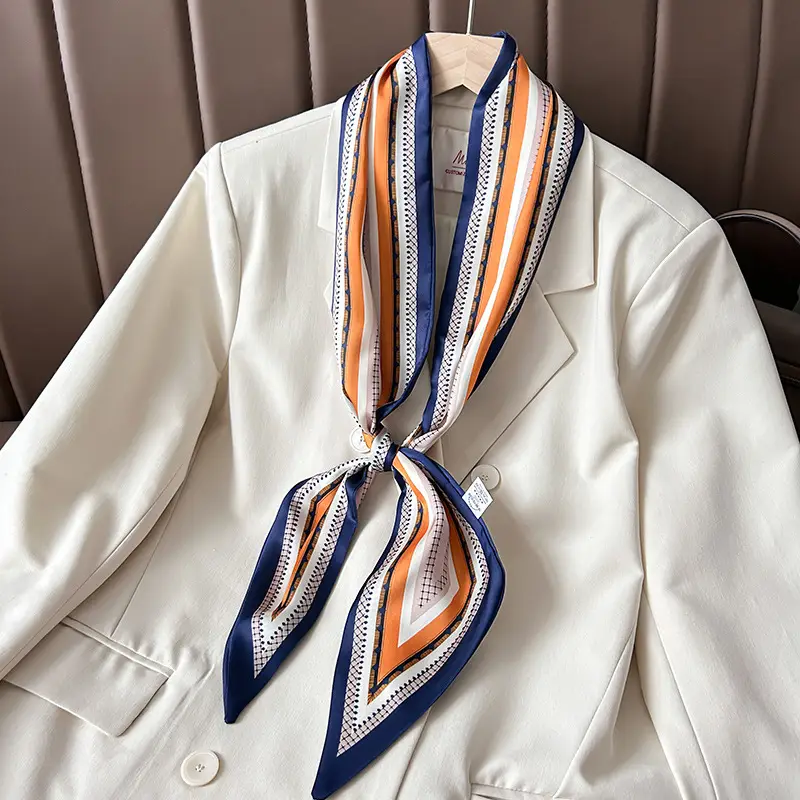 Women's Silk Scarf with Orange Border & Hairband - Image 8