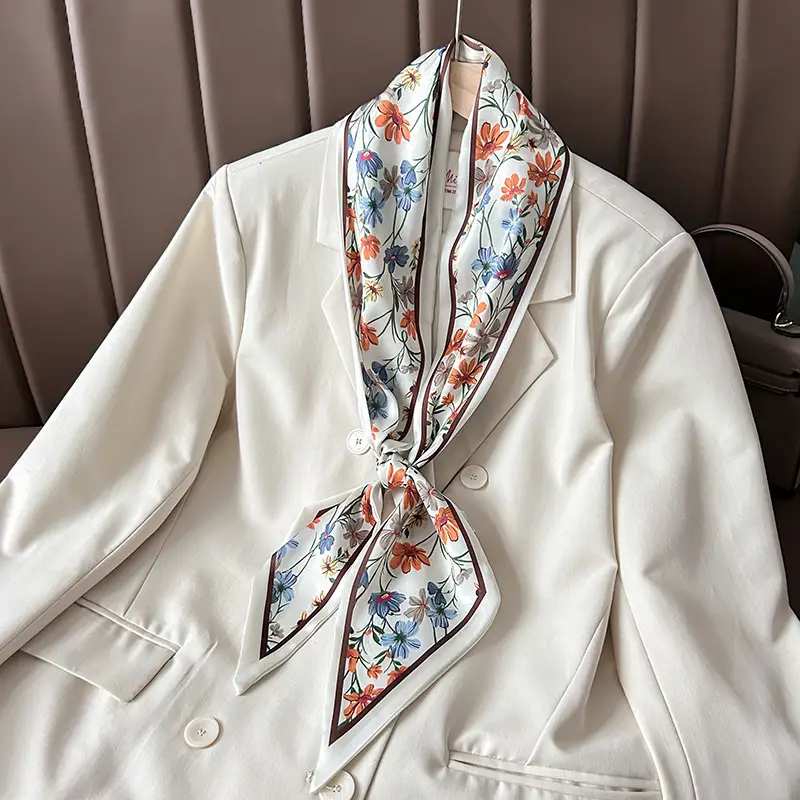 Women's Silk Scarf with Orange Border & Hairband - Image 11