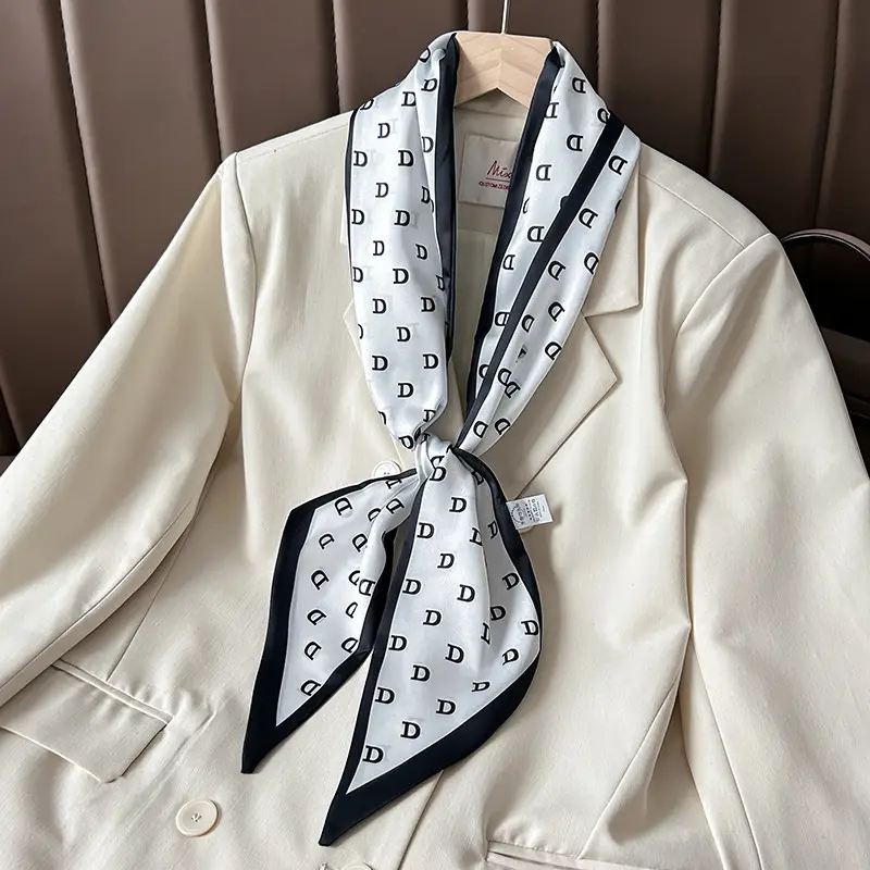 Women's Silk Scarf with Orange Border & Hairband - Image 13