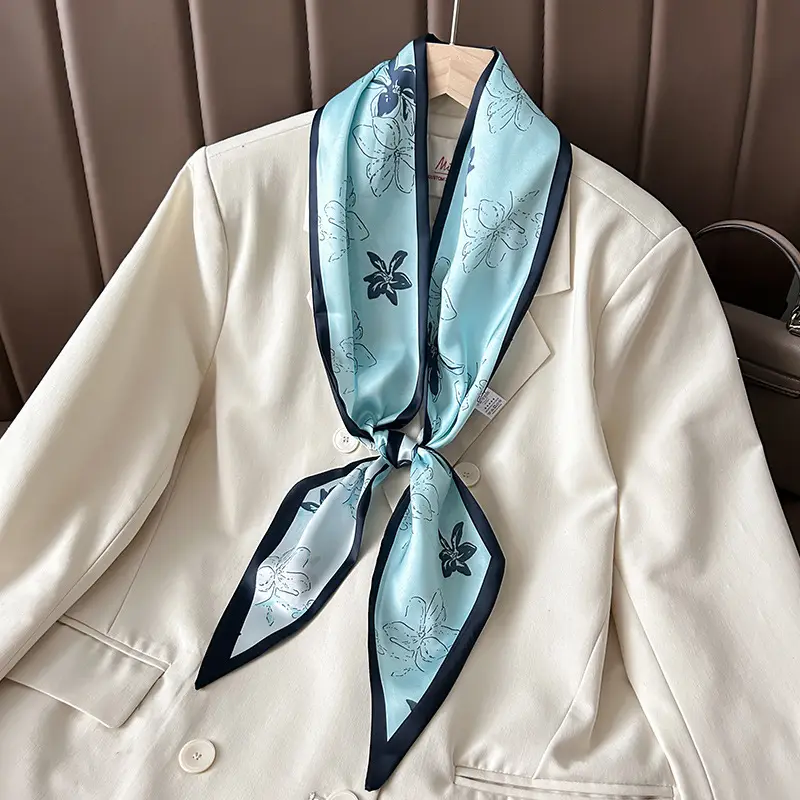 Women's Silk Scarf with Orange Border & Hairband - Image 14