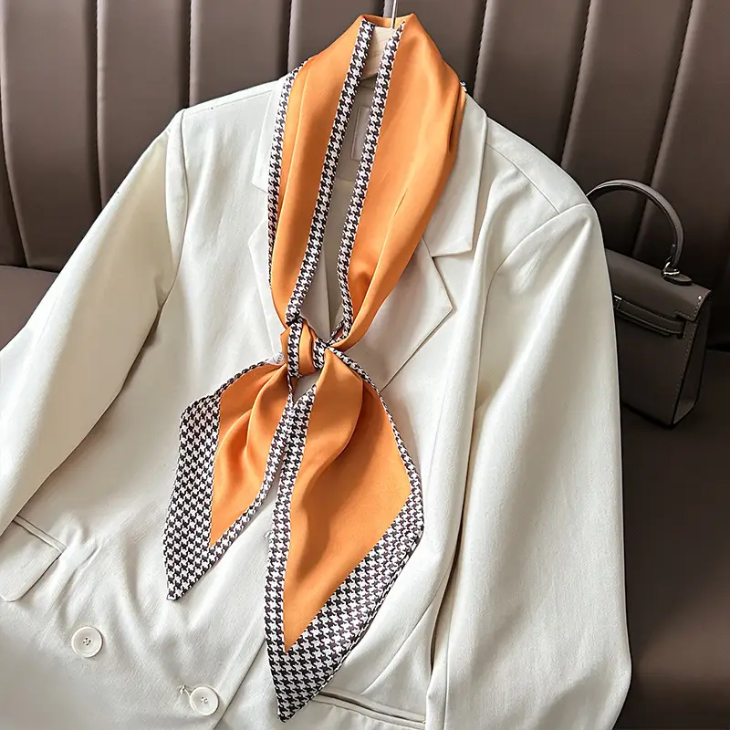 Women's Silk Scarf with Orange Border & Hairband - Image 23