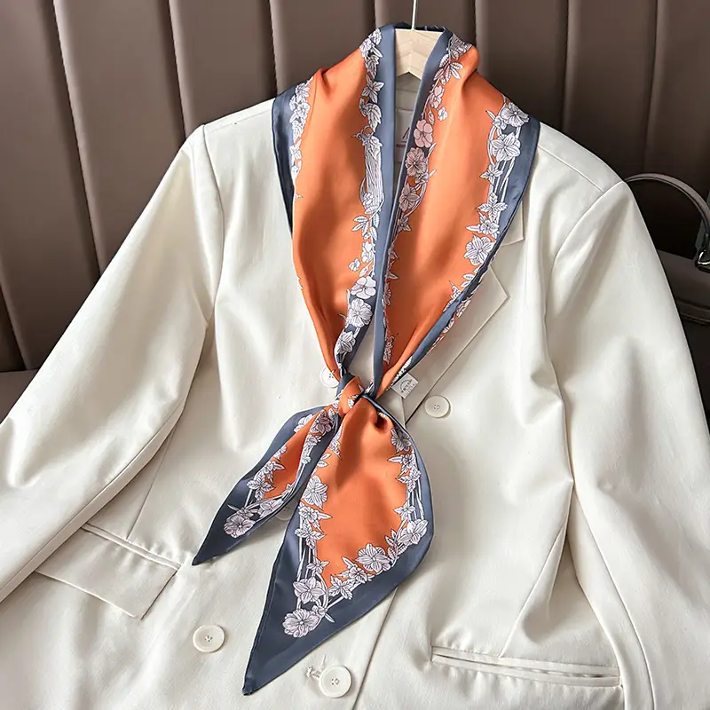 Women's Silk Scarf with Orange Border & Hairband - Image 28