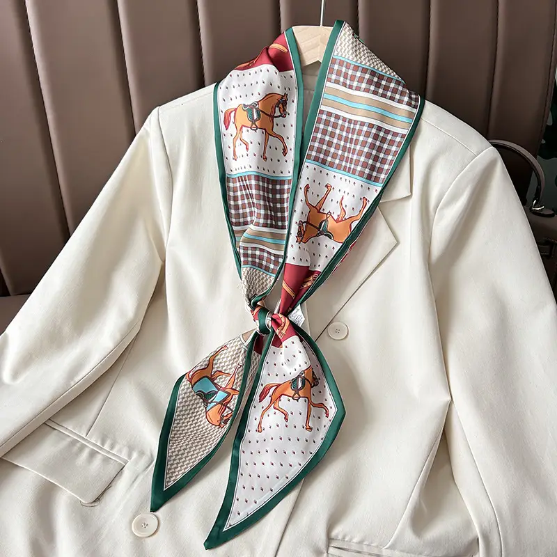 Women's Silk Scarf with Orange Border & Hairband - Image 31