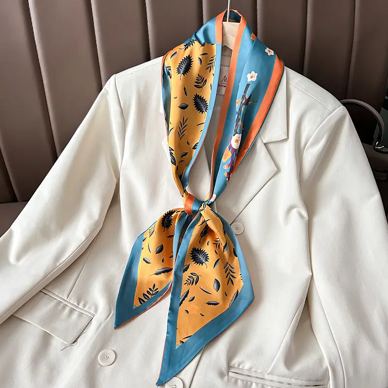 Women's Silk Scarf with Orange Border & Hairband - Image 34