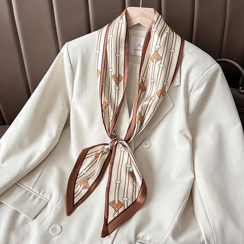 Women's Silk Scarf with Orange Border & Hairband - Image 38