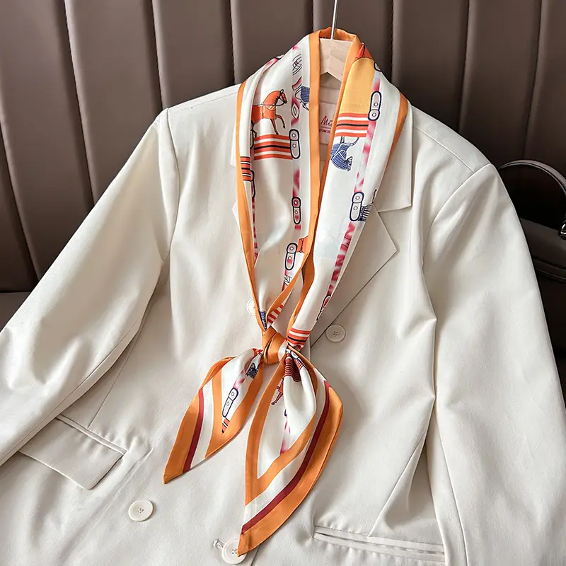 Women's Silk Scarf with Orange Border & Hairband - Image 39