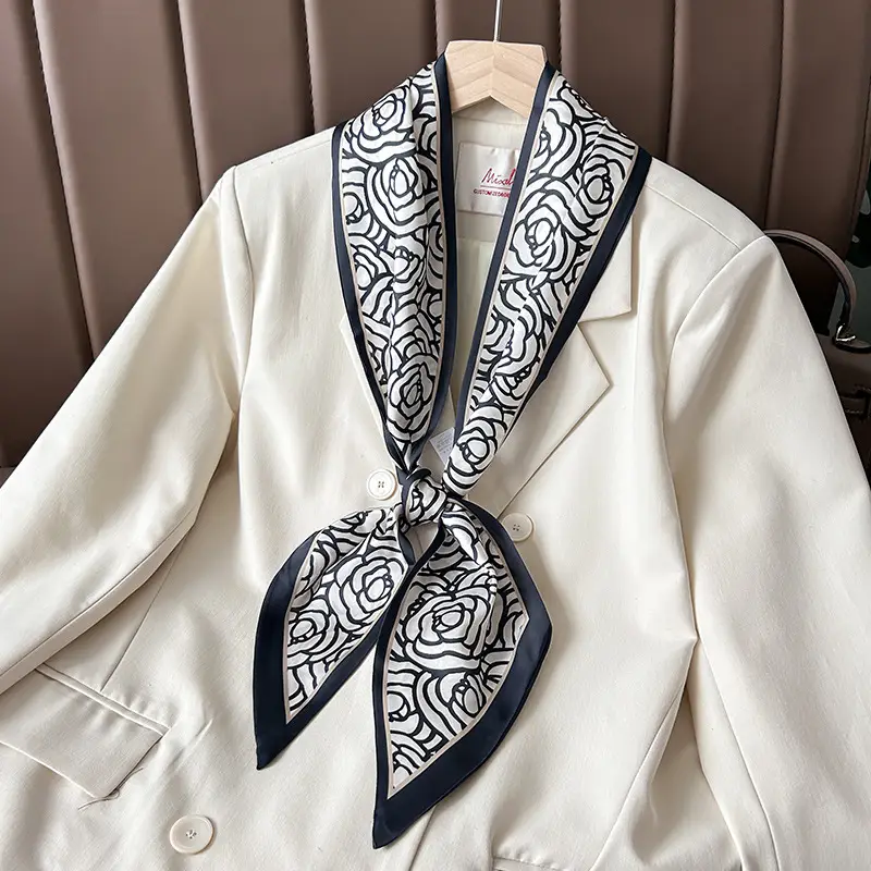 Women's Silk Scarf with Orange Border & Hairband - Image 3