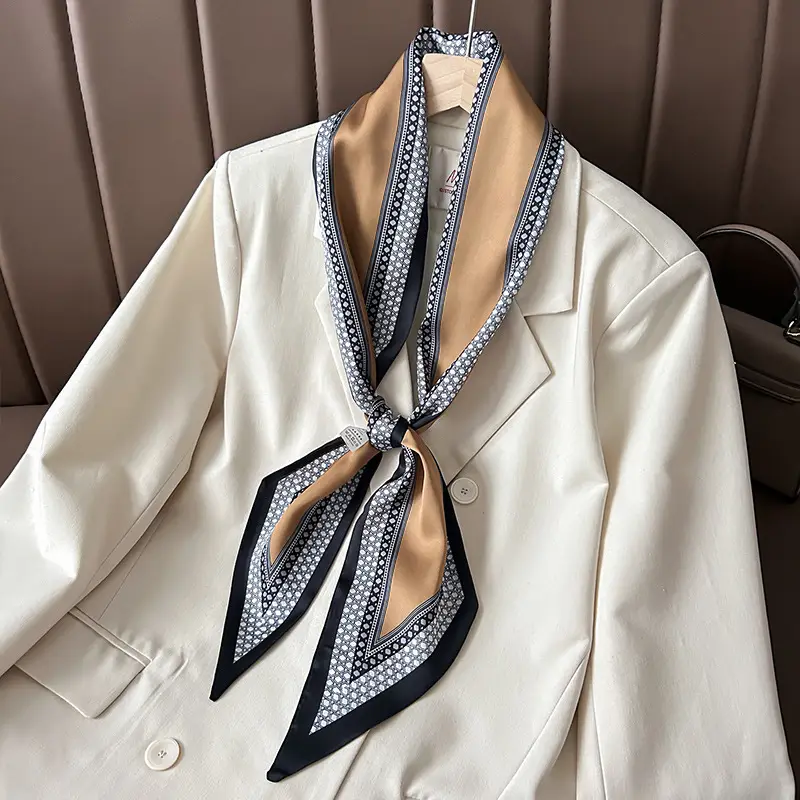 Women's Silk Scarf with Orange Border & Hairband - Image 44