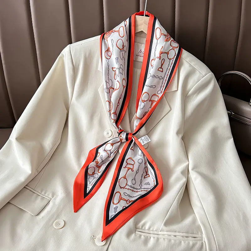 Women's Silk Scarf with Orange Border & Hairband - Image 5
