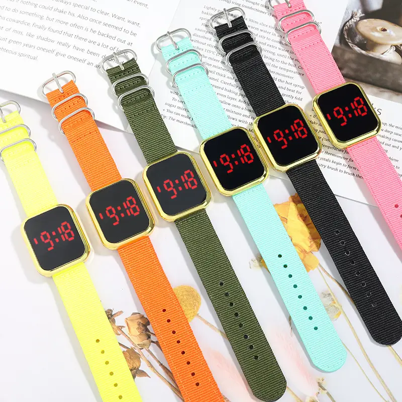 Touch LED Digital Watch Pink Nylon Strap for Men Women - Image 10