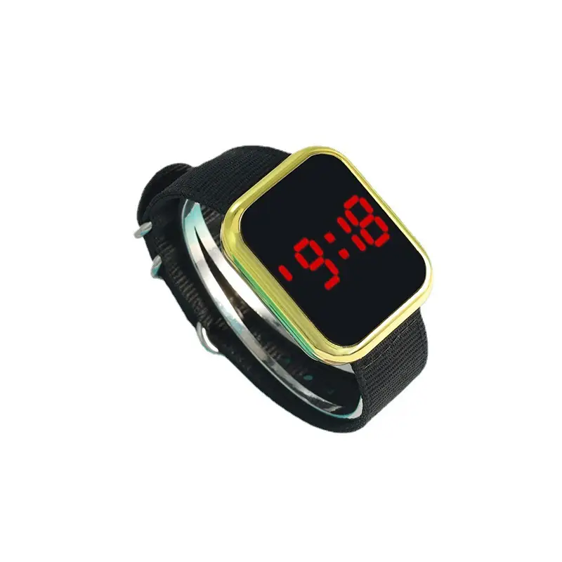 Touch LED Digital Watch Pink Nylon Strap for Men Women - Image 11