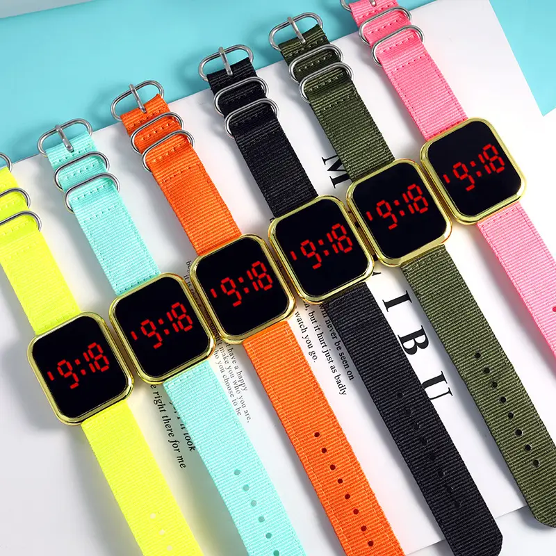 Touch LED Digital Watch Pink Nylon Strap for Men Women — feature 2