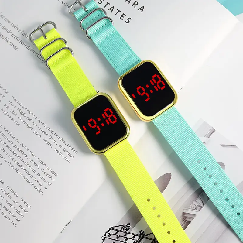Touch LED Digital Watch Pink Nylon Strap for Men Women — feature 6