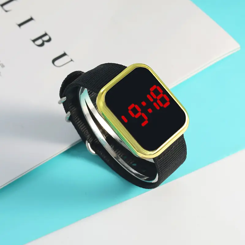 Touch LED Digital Watch Pink Nylon Strap for Men Women - Image 2