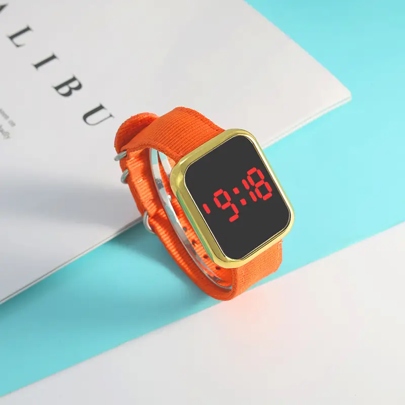 Touch LED Digital Watch Pink Nylon Strap for Men Women - Image 3