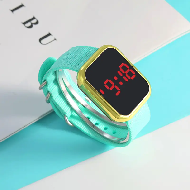 Touch LED Digital Watch Pink Nylon Strap for Men Women - Image 4