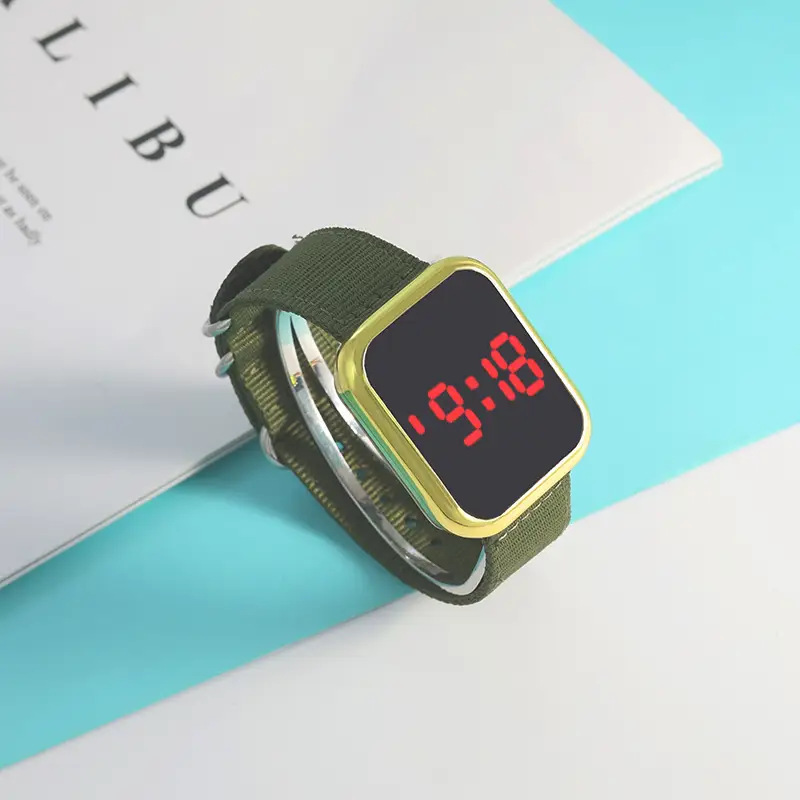Touch LED Digital Watch Pink Nylon Strap for Men Women - Image 6
