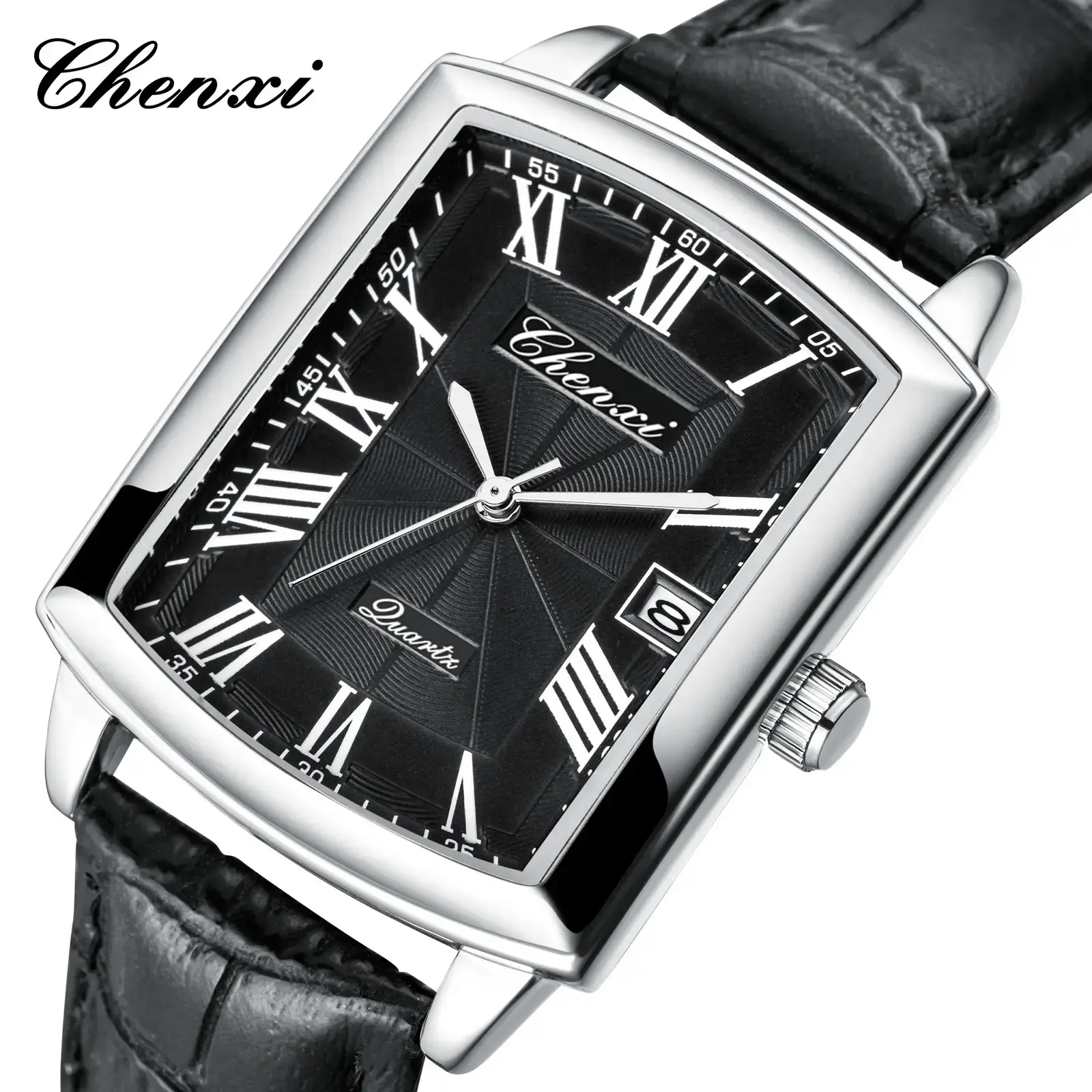 Chenxi Couple Square Watch Set Black Leather Belt - Image 12