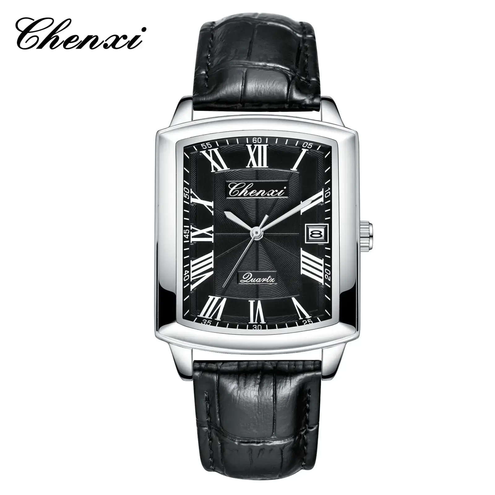 Chenxi Couple Square Watch Set Black Leather Belt - Image 3