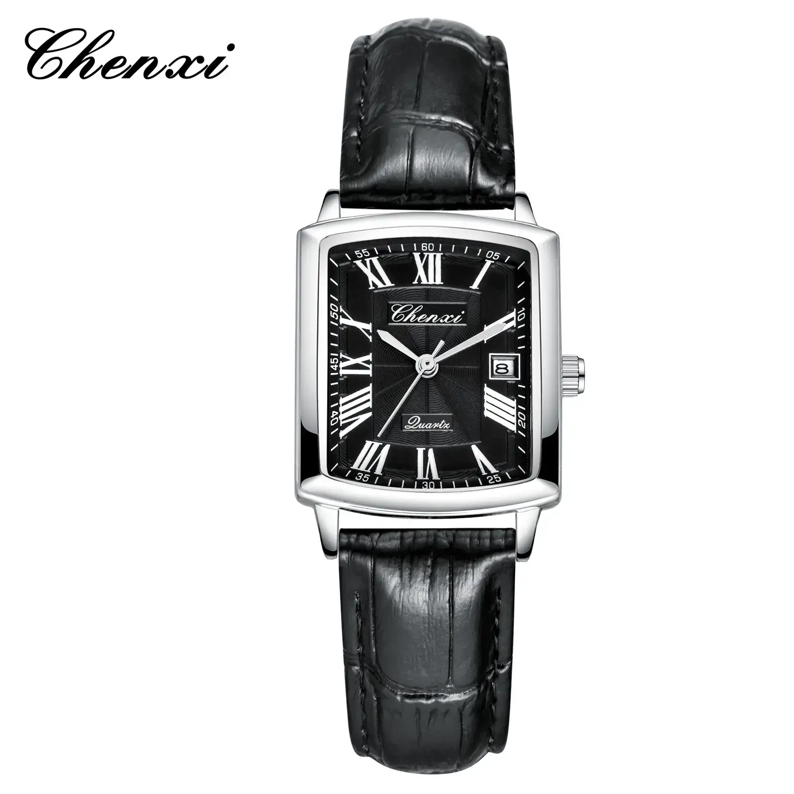 Chenxi Couple Square Watch Set Black Leather Belt - Image 4