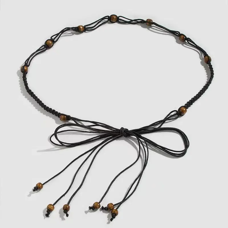 Women Ethnic Pure Hand-Woven Thin Belt with Tassels - Image 6
