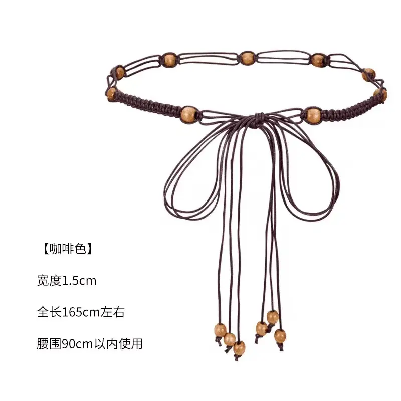 Women Ethnic Pure Hand-Woven Thin Belt with Tassels - Image 7