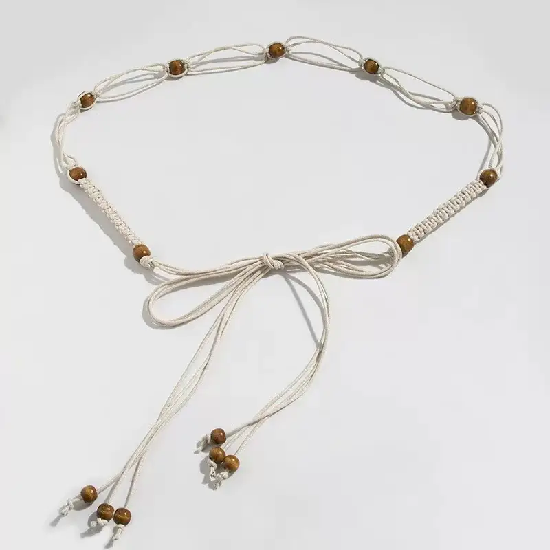 Women Ethnic Pure Hand-Woven Thin Belt with Tassels - Image 2