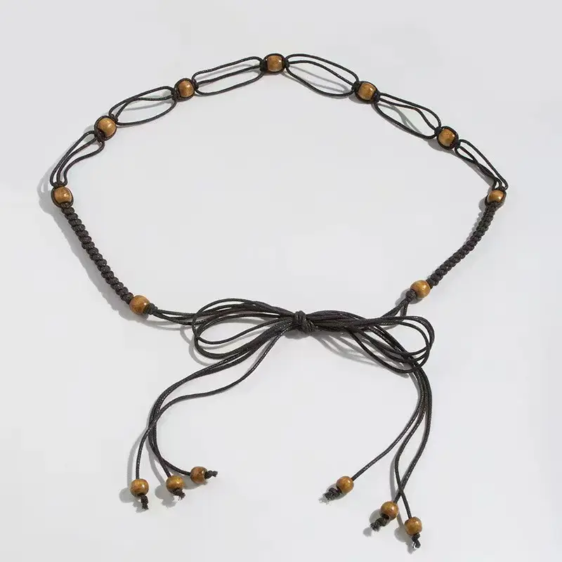 Women Ethnic Pure Hand-Woven Thin Belt with Tassels - Image 3