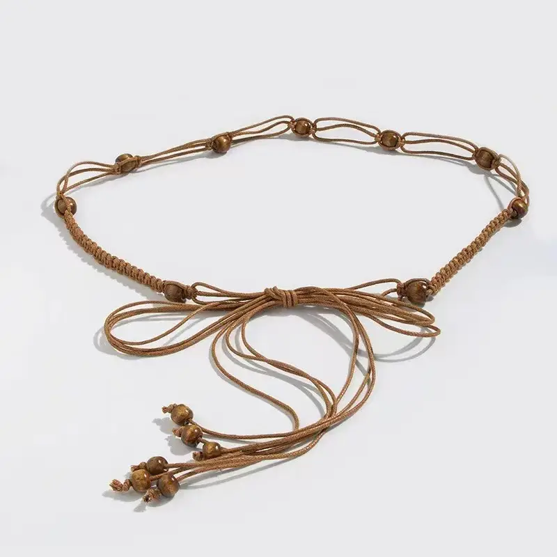 Women Ethnic Pure Hand-Woven Thin Belt with Tassels - Image 4