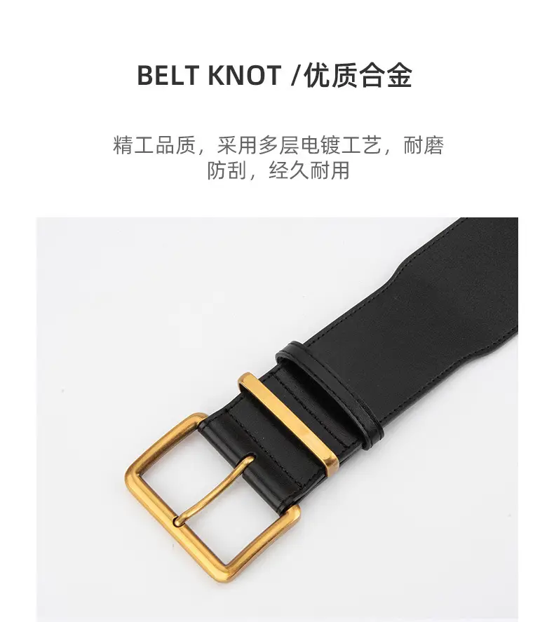 Women's Black Genuine Leather Belt with Gold & Silver Buckle — feature 6