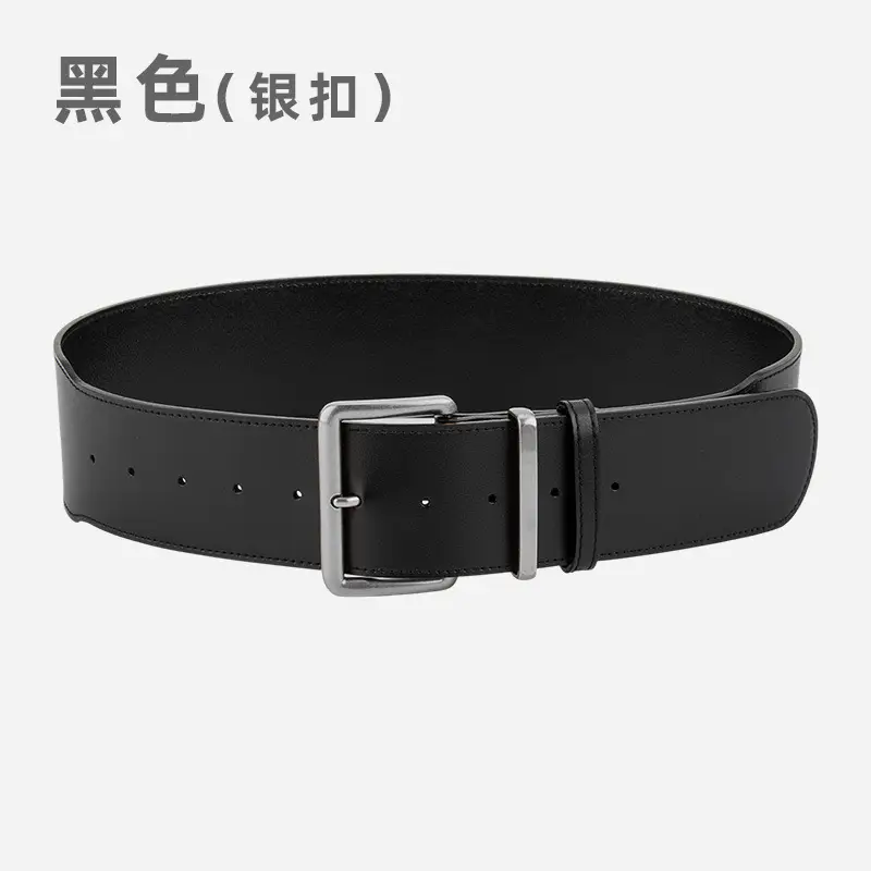 Women's Black Genuine Leather Belt with Gold & Silver Buckle