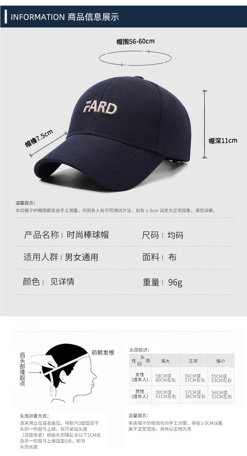 Men's Navy Blue Baseball Cap Korean Style — feature 6