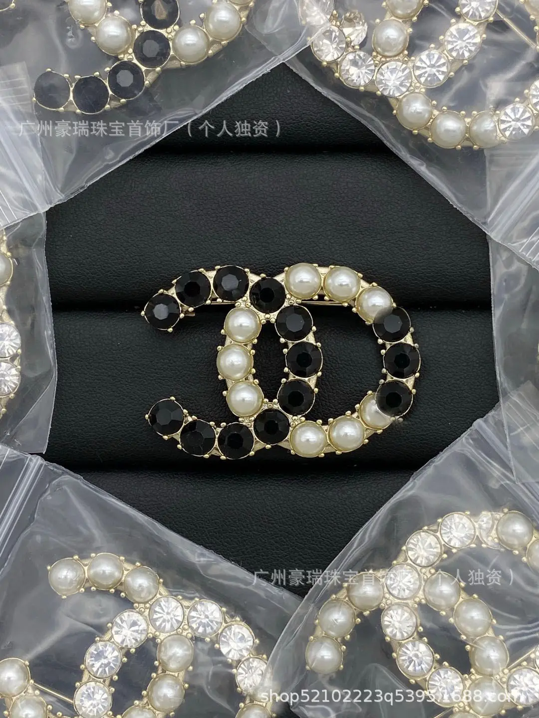 Double C Small Chanel Style Full Diamond Pearl Brooch Women's Clothing Accessories - Image 7