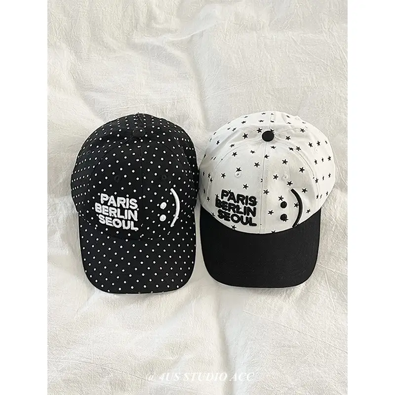 Paris Berlin Seoul Duckbill Cap Women Black Star Polka Dot - Image 4