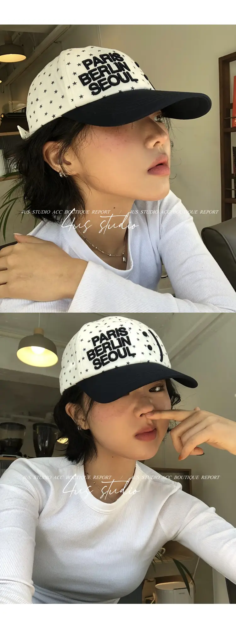 Paris Berlin Seoul Duckbill Cap Women Black Star Polka Dot — feature 6