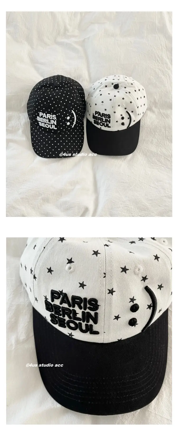 Paris Berlin Seoul Duckbill Cap Women Black Star Polka Dot — feature 7