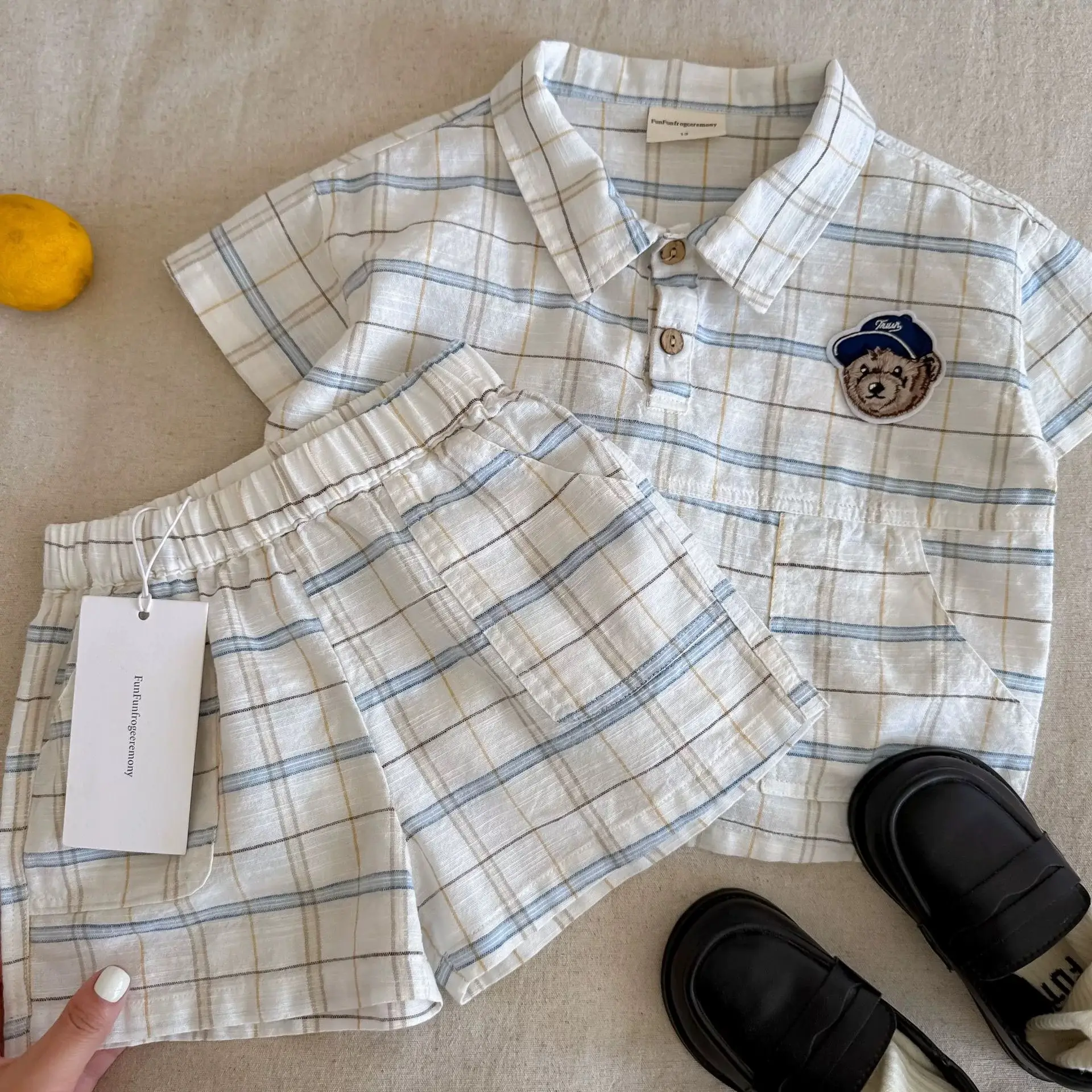 2025 Summer Boys Plaid Shirt & Shorts Set — feature 1