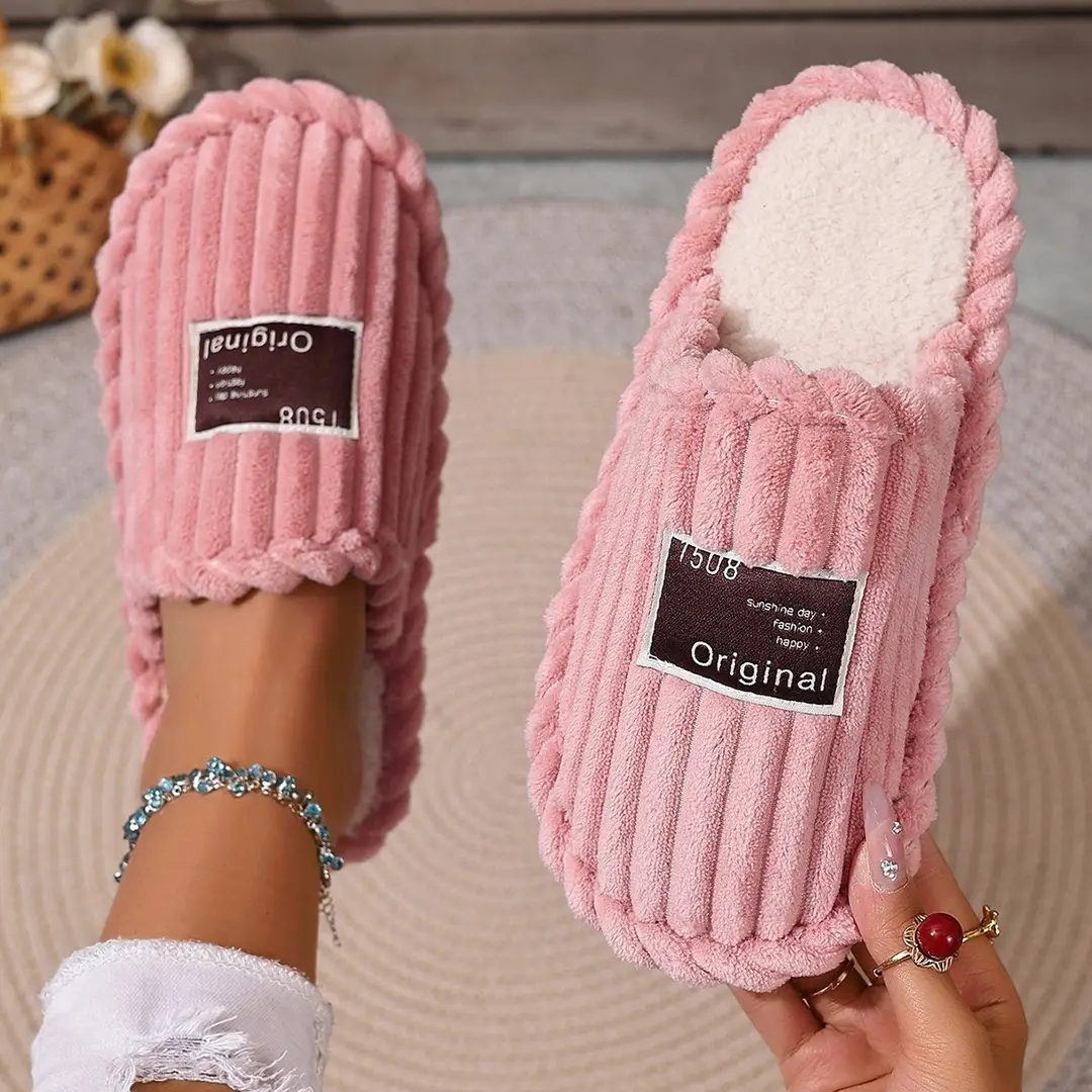 Cross-Border Popular Style Women's Autumn and Winter Indoor and Outdoor Thick-Soled Warm Plush Cotton Slippers, Custom Wholesale Floor Slippers for Women