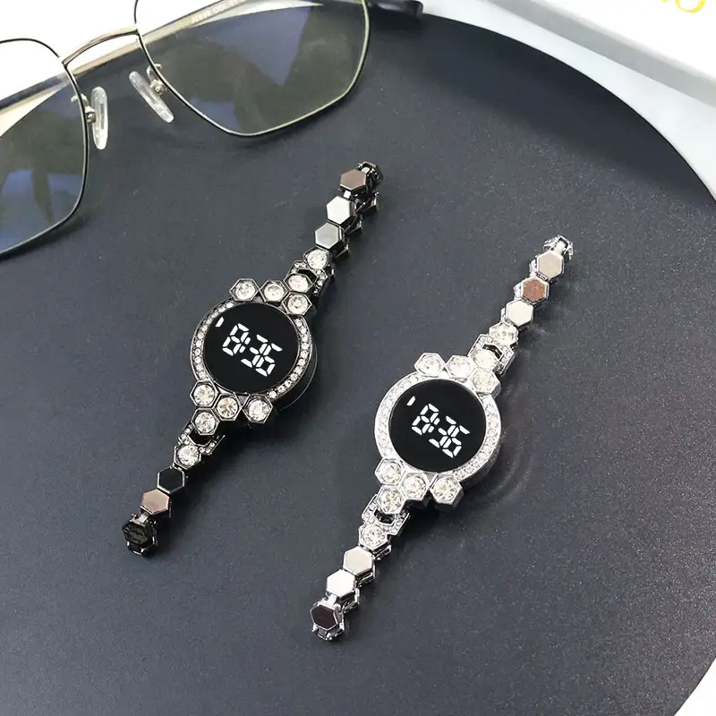 Ladies Cross-Border Touch LED Digital Watch with Diamond Chain - Image 4