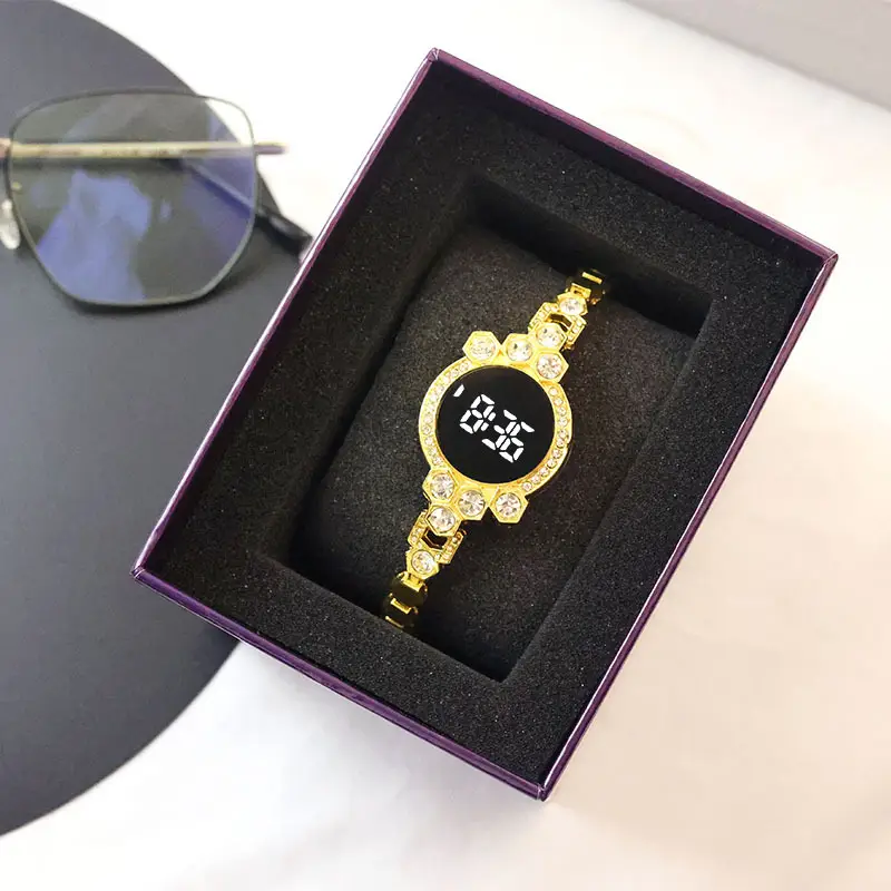 Ladies Cross-Border Touch LED Digital Watch with Diamond Chain - Image 2