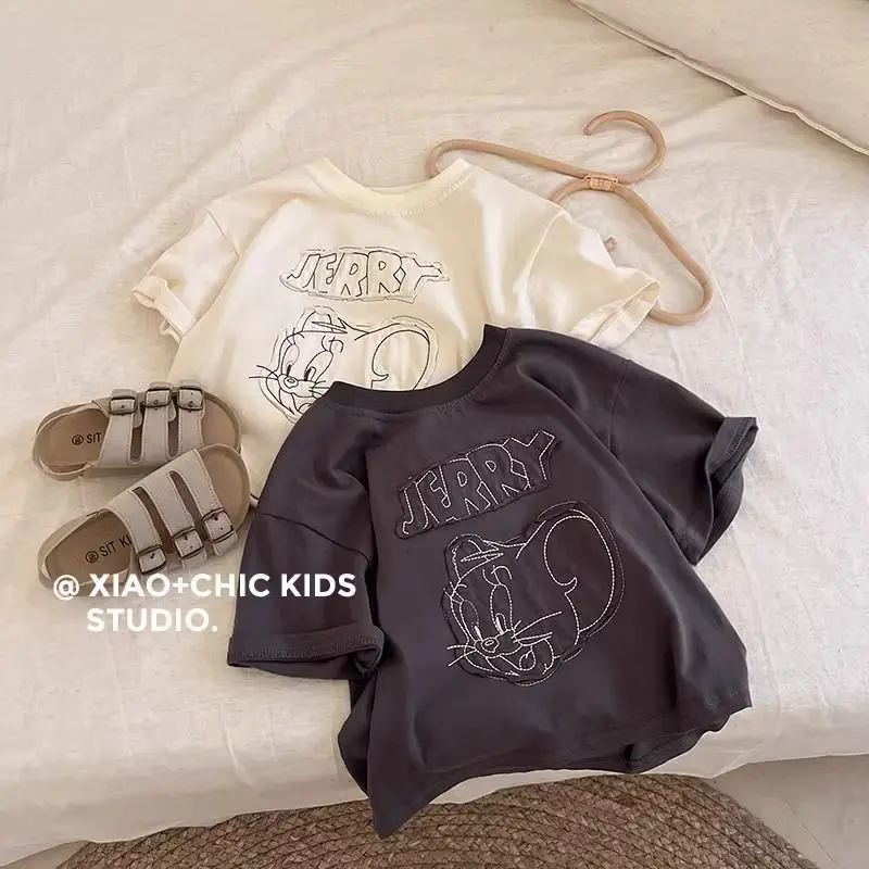 Tom and Jerry Embroidered Cotton Boys T-Shirt Black - Image 4