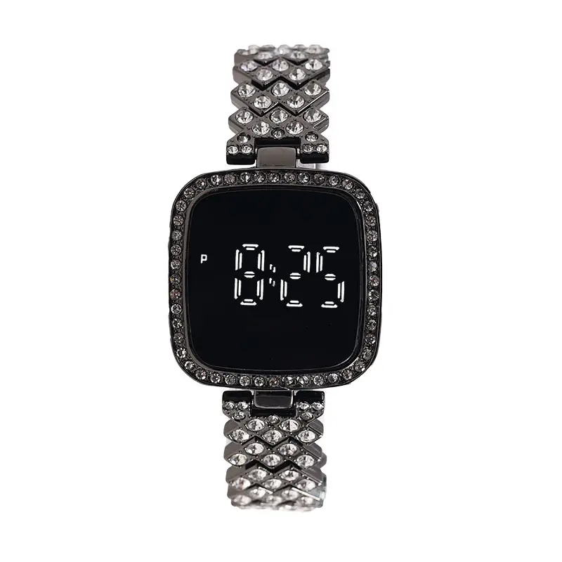 Women's Diamond Studded Digital Watch with Steel Band - Image 9
