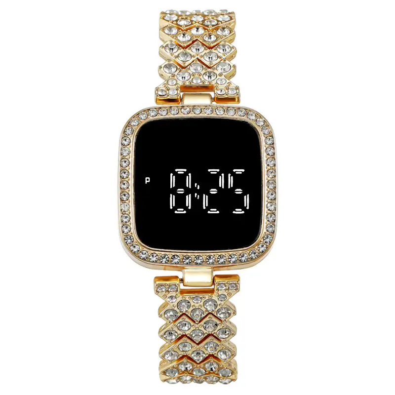 Women's Diamond Studded Digital Watch with Steel Band - Image 2