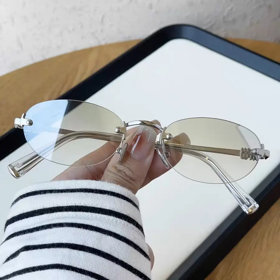 Korean Style New Fashion Rimless Old Money Style Sunglasses for Women Travel Photo Sunshade Trendy Plain Versatile Sunglasses - Image 4
