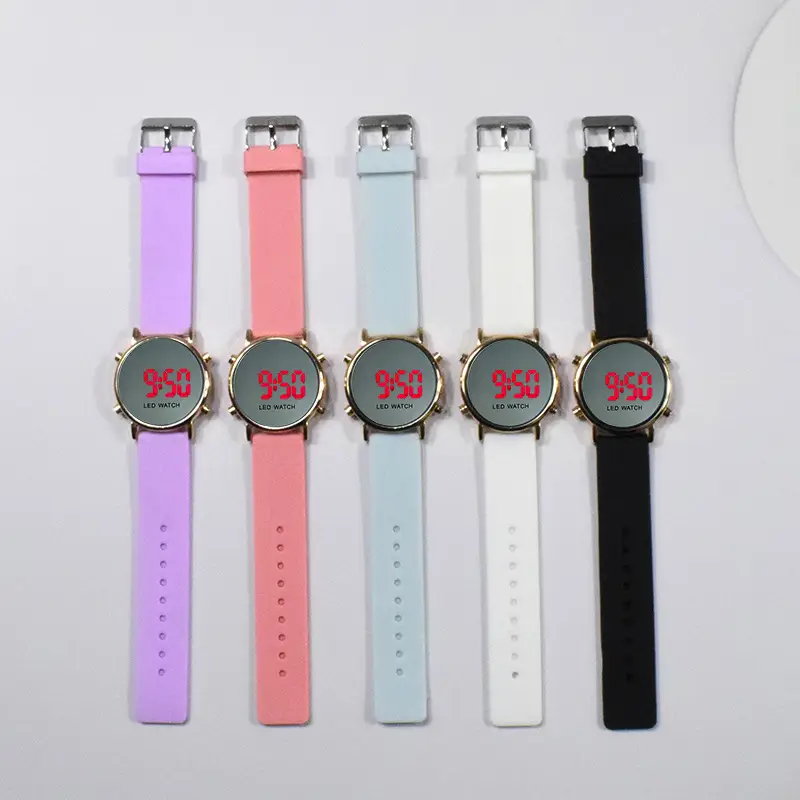 Spot Mirror Watch with LED Display & Black Silicone Band - Image 6