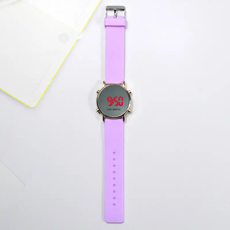 Spot Mirror Watch with LED Display & Black Silicone Band - Image 7