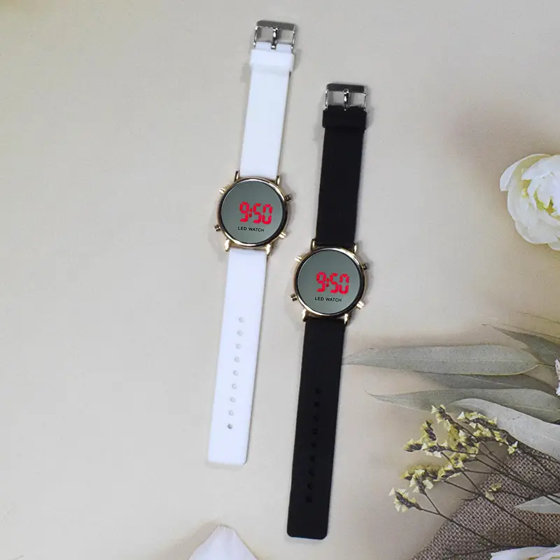 Spot Mirror Watch with LED Display & Black Silicone Band - Image 8