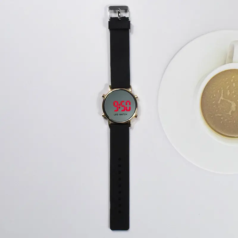 Spot Mirror Watch with LED Display & Black Silicone Band - Image 3